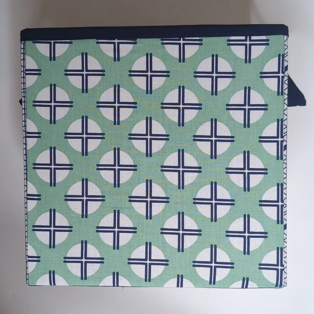 Bacati Storage Bin Box 10x10x10 Noah Tribal Mint Navy Blue Green
